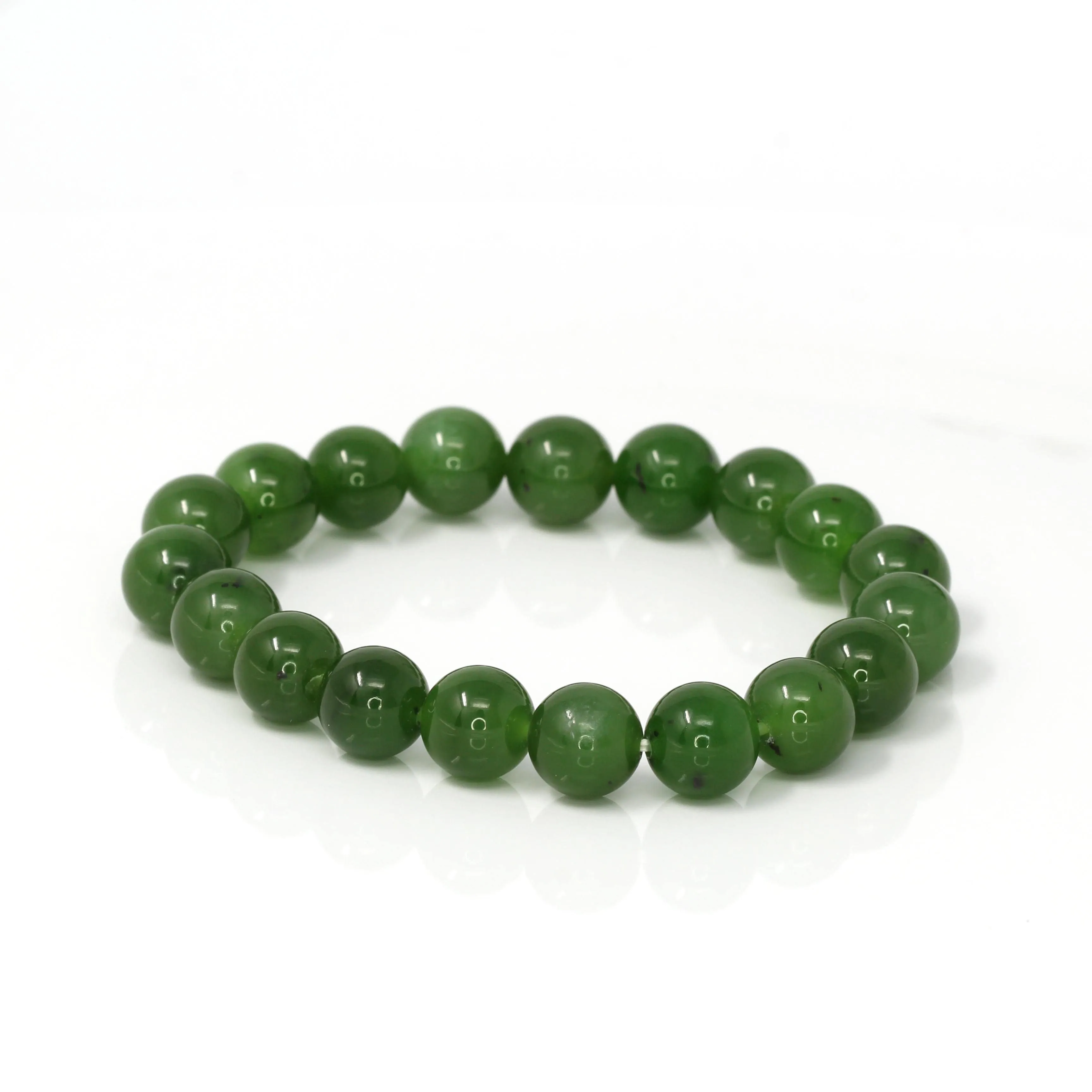 RealJade® Genuine Green Nephrite Jade Round Beads Bracelet Bangle ( 8mm & 9.5mm)