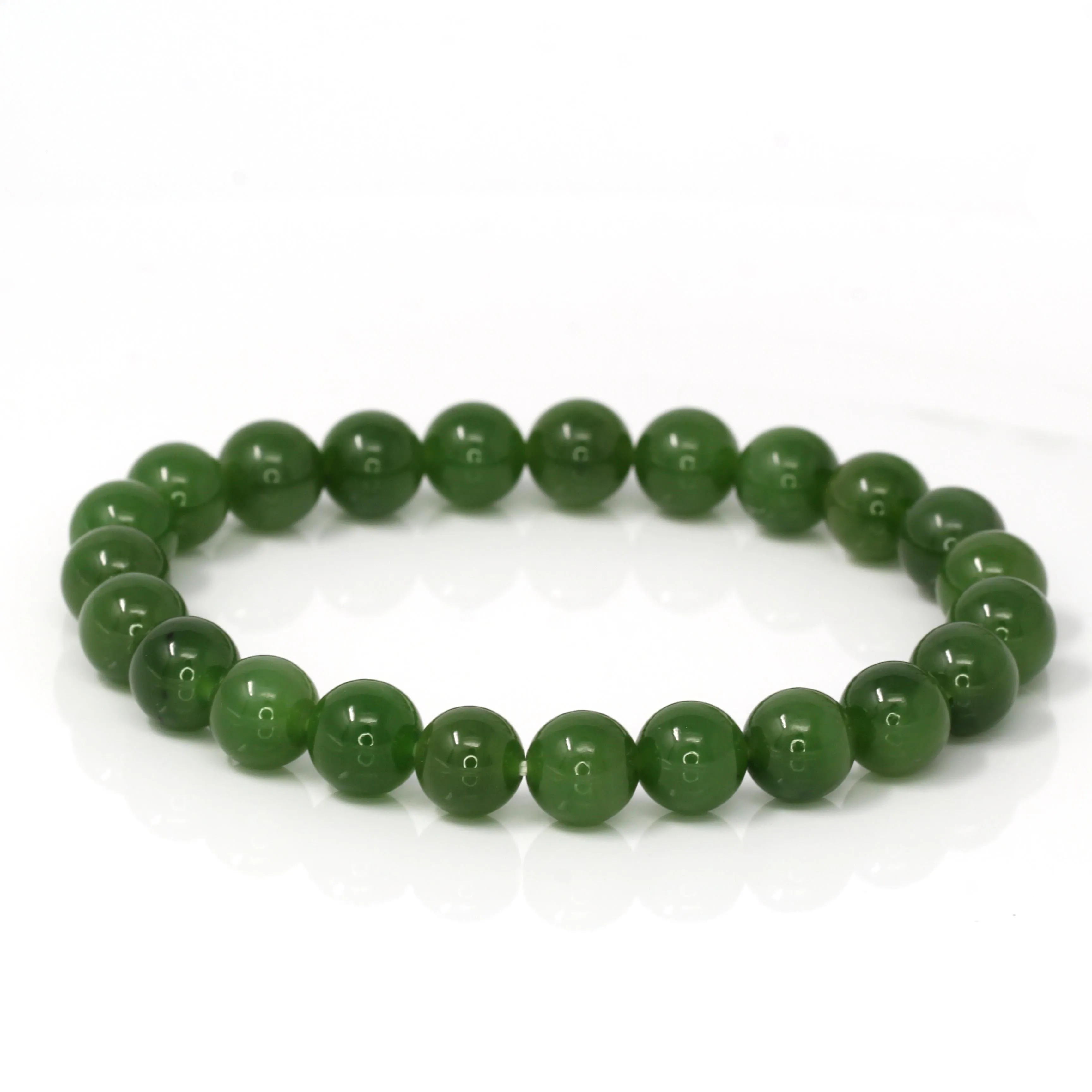 RealJade® Genuine Green Nephrite Jade Round Beads Bracelet Bangle ( 8mm & 9.5mm)