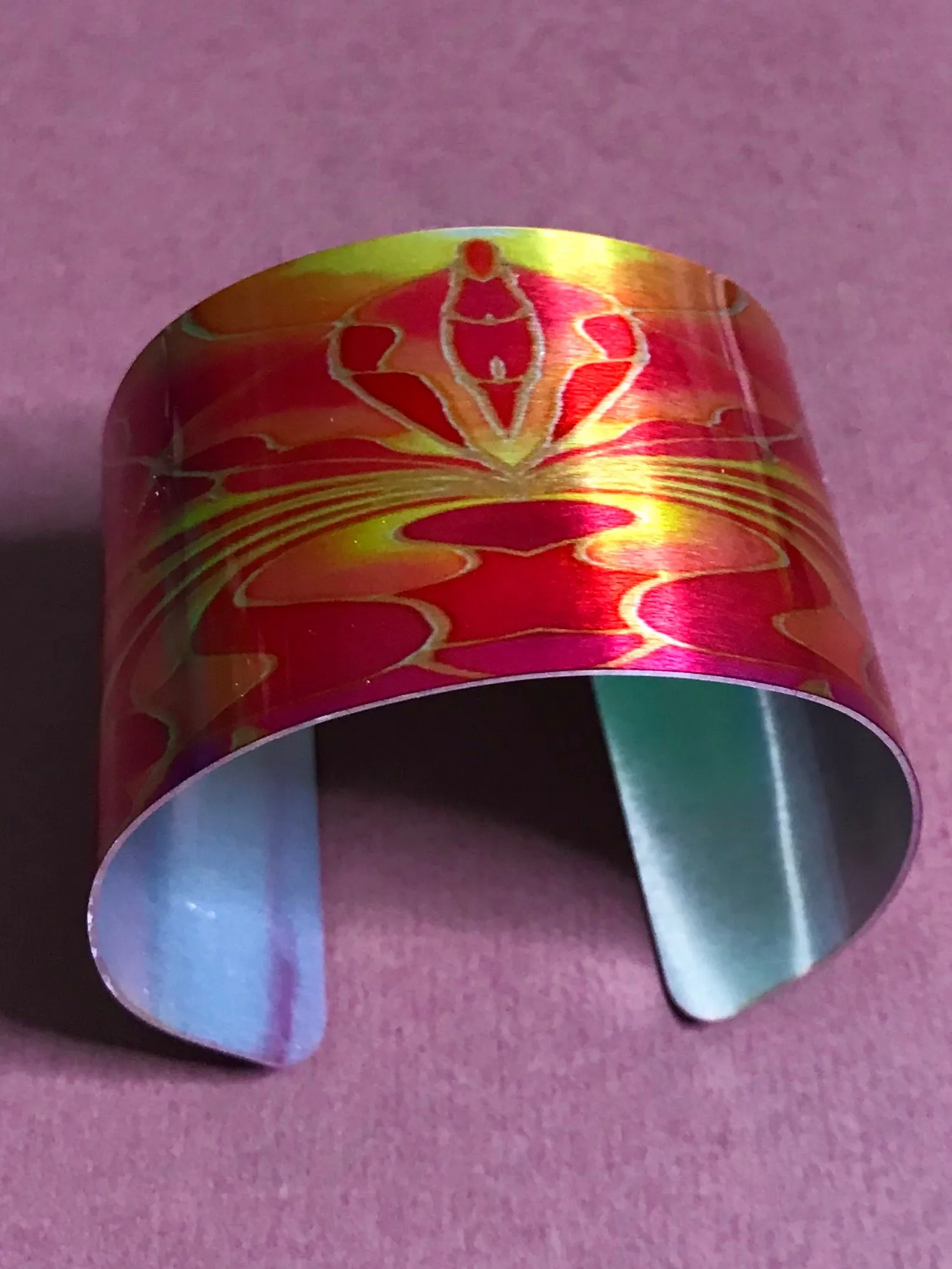 Red Pink Yellow Contemporary Bracelet - easy wear lightweight aluminium.