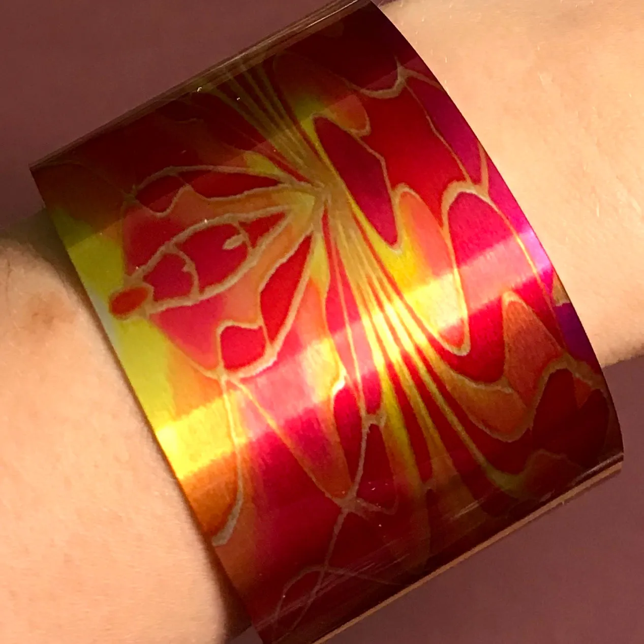 Red Pink Yellow Contemporary Bracelet - easy wear lightweight aluminium.