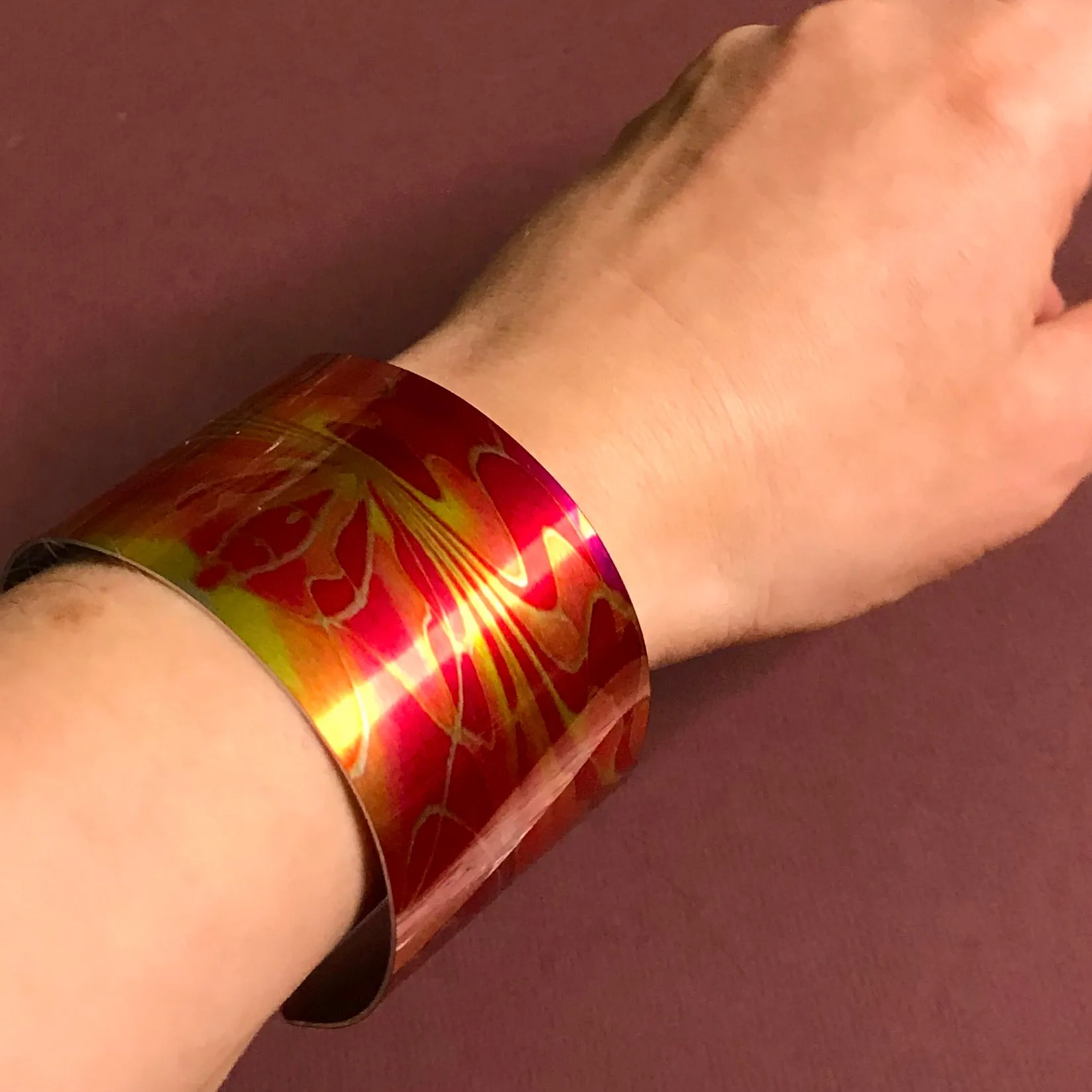 Red Pink Yellow Contemporary Bracelet - easy wear lightweight aluminium.