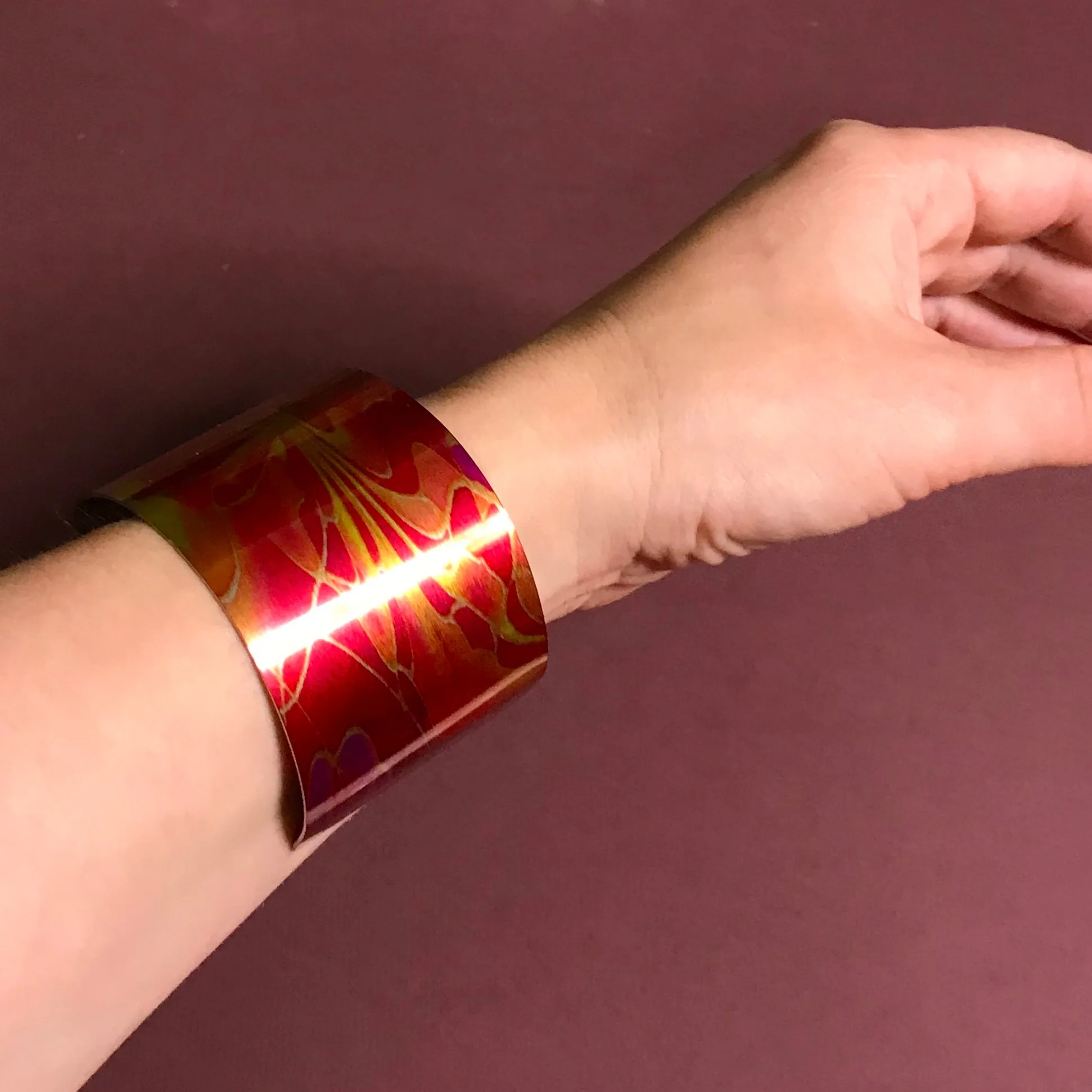 Red Pink Yellow Contemporary Bracelet - easy wear lightweight aluminium.