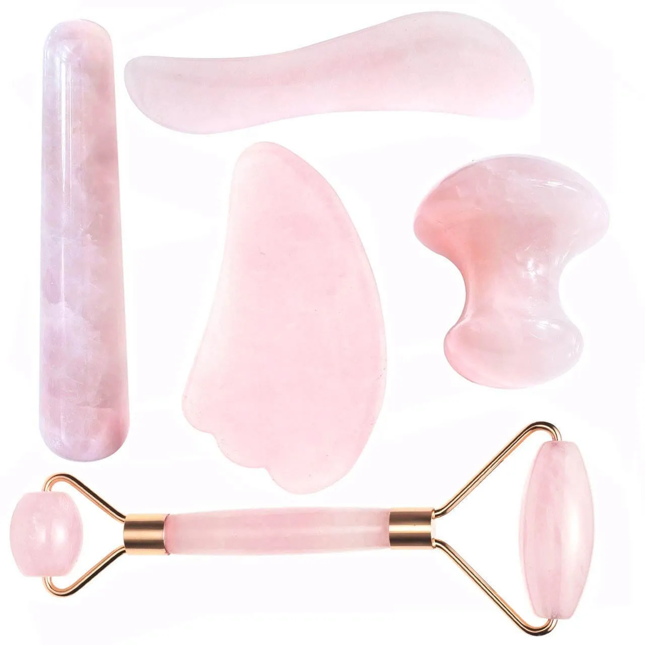 Rose Quartz Jade Roller Gua Sha Scraping Massage Tools Set | Jovivi