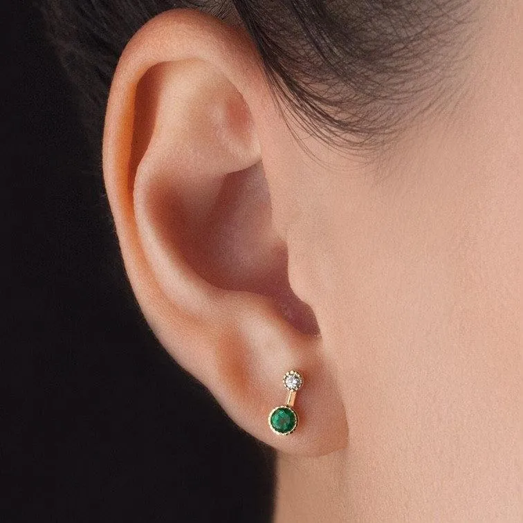 Round Emerald Drop Stud (Single) (ready to ship option)*