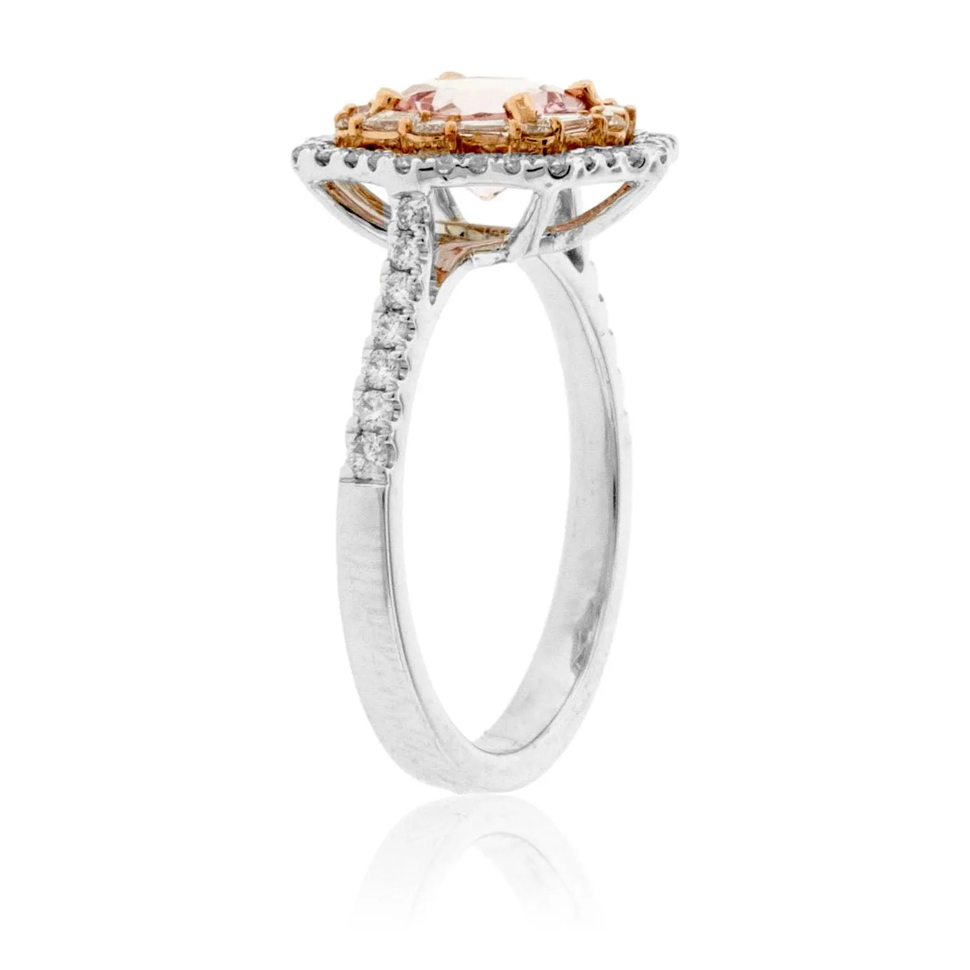 Round Fancy Cut Morganite & Diamond Double Halo Ring