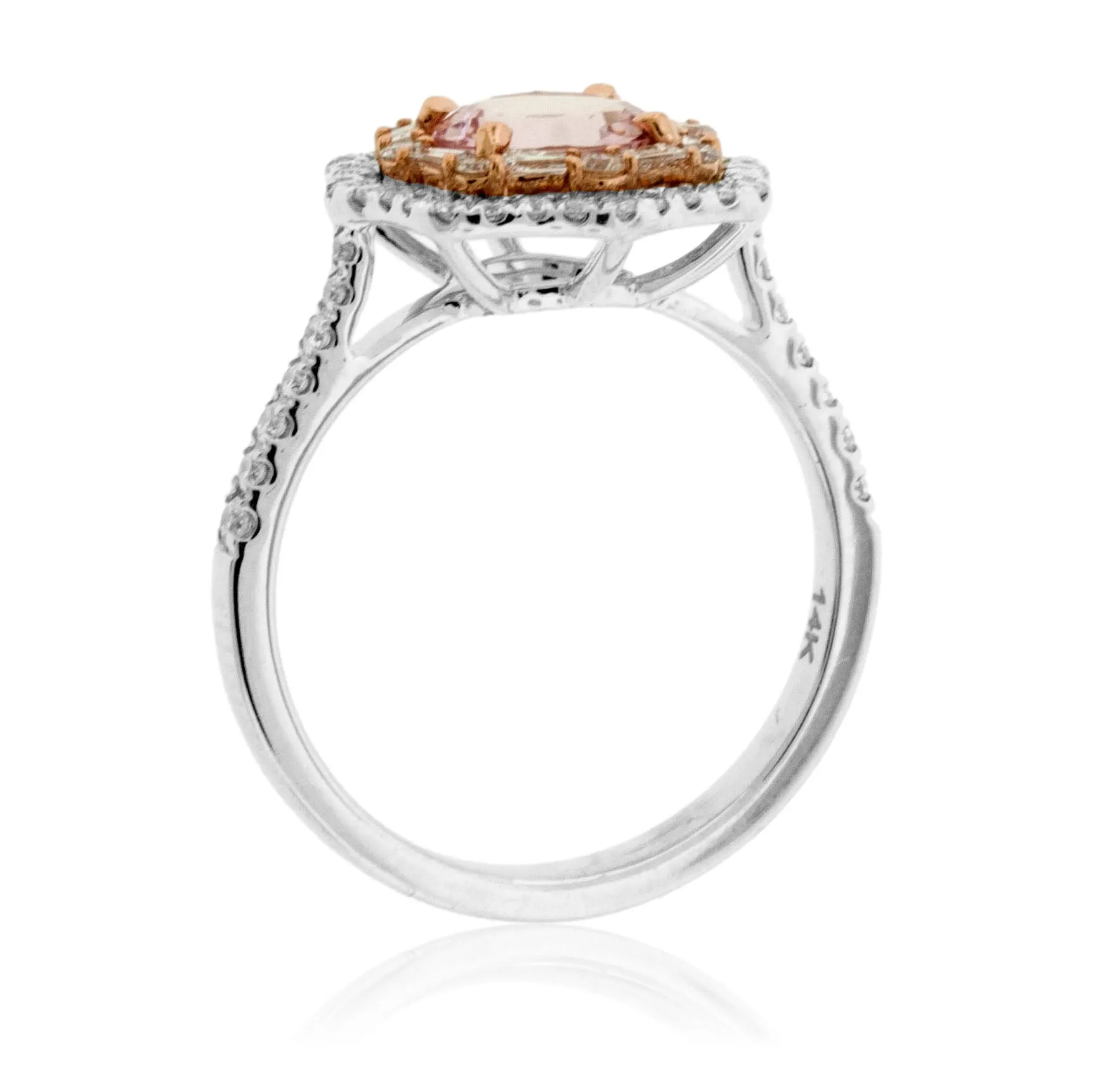 Round Fancy Cut Morganite & Diamond Double Halo Ring