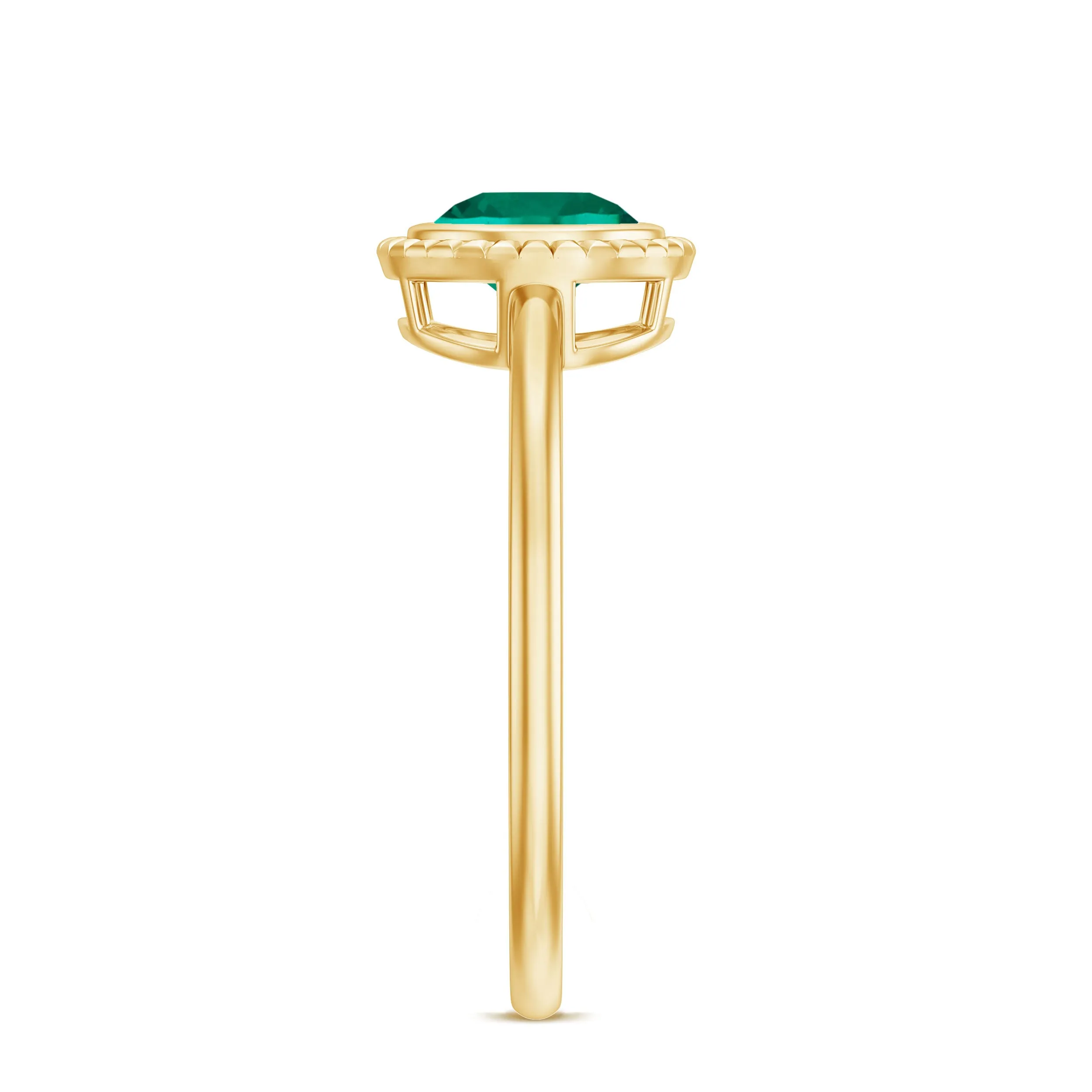 Round Lab-Created Emerald Solitaire Gold Ring in Bezel Setting