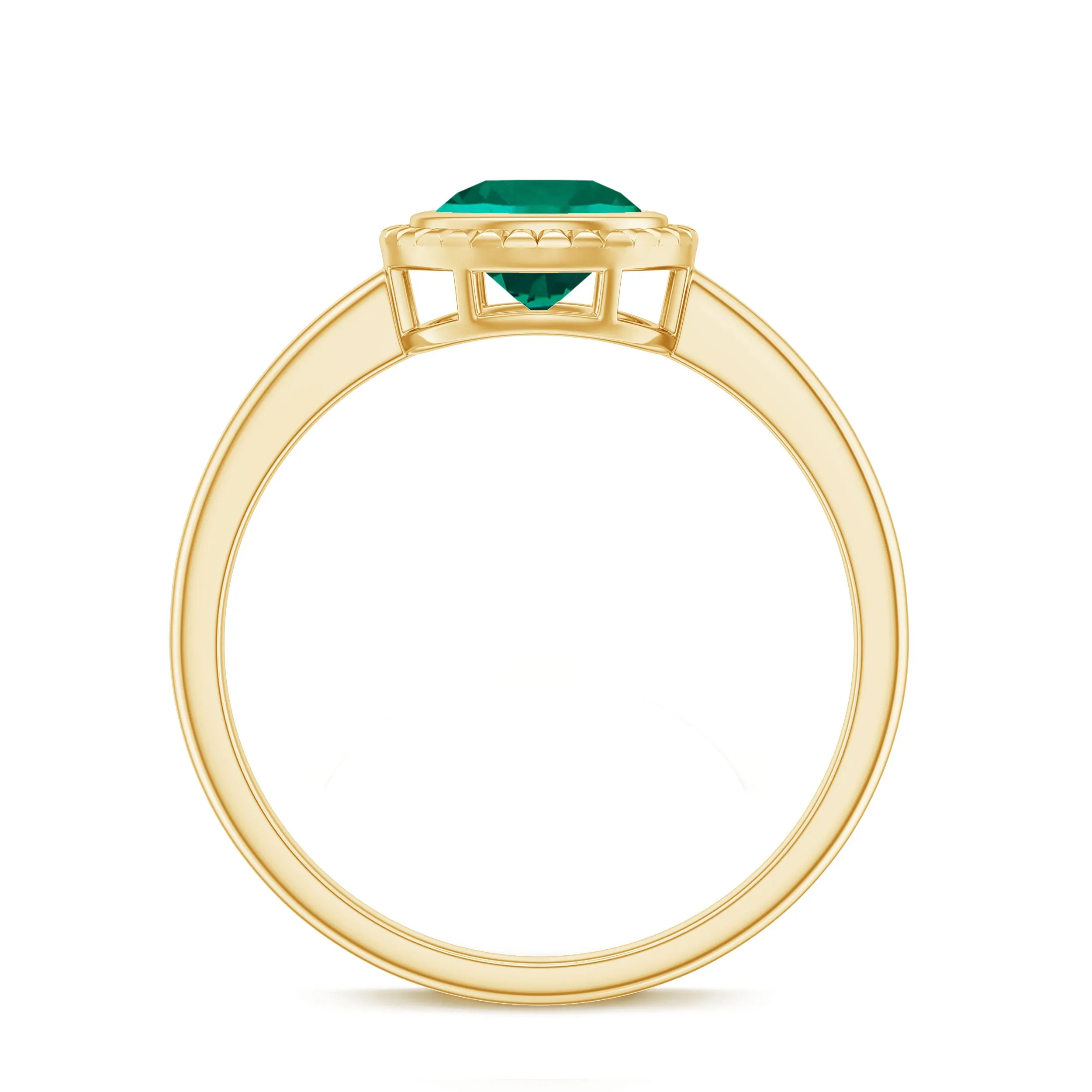 Round Lab-Created Emerald Solitaire Gold Ring in Bezel Setting