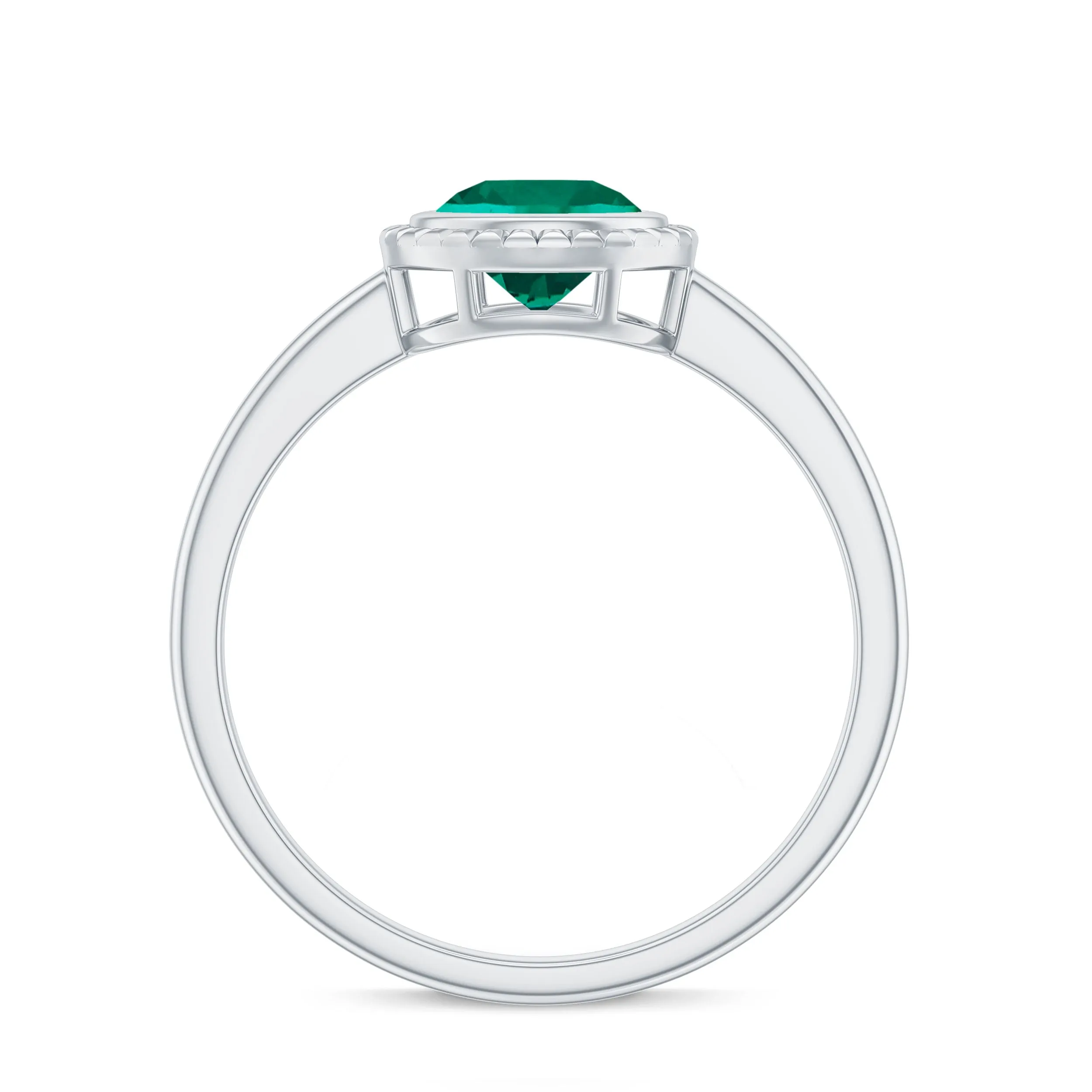 Round Lab-Created Emerald Solitaire Gold Ring in Bezel Setting