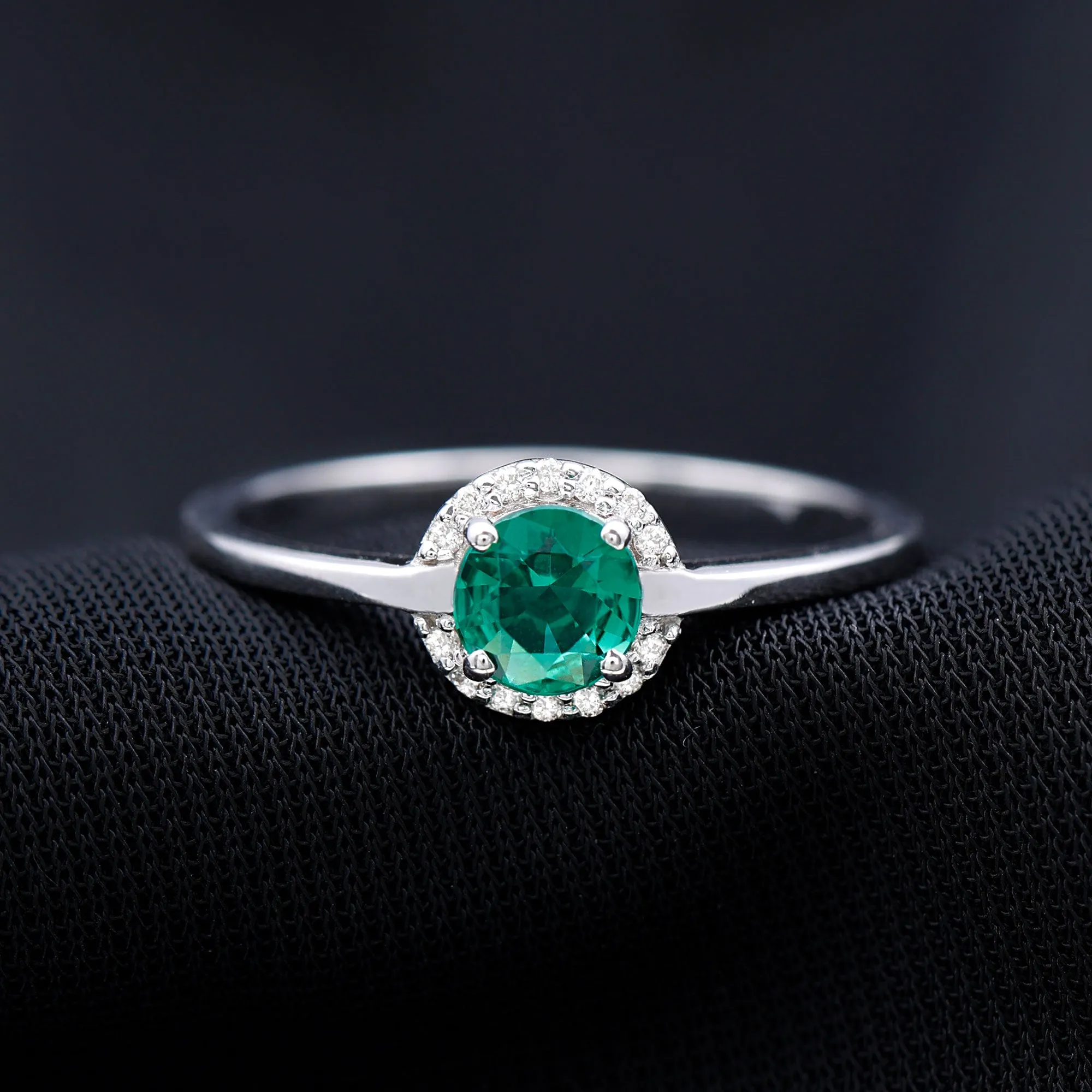 Round Lab Grown Emerald Halo Engagement Ring with Diamond