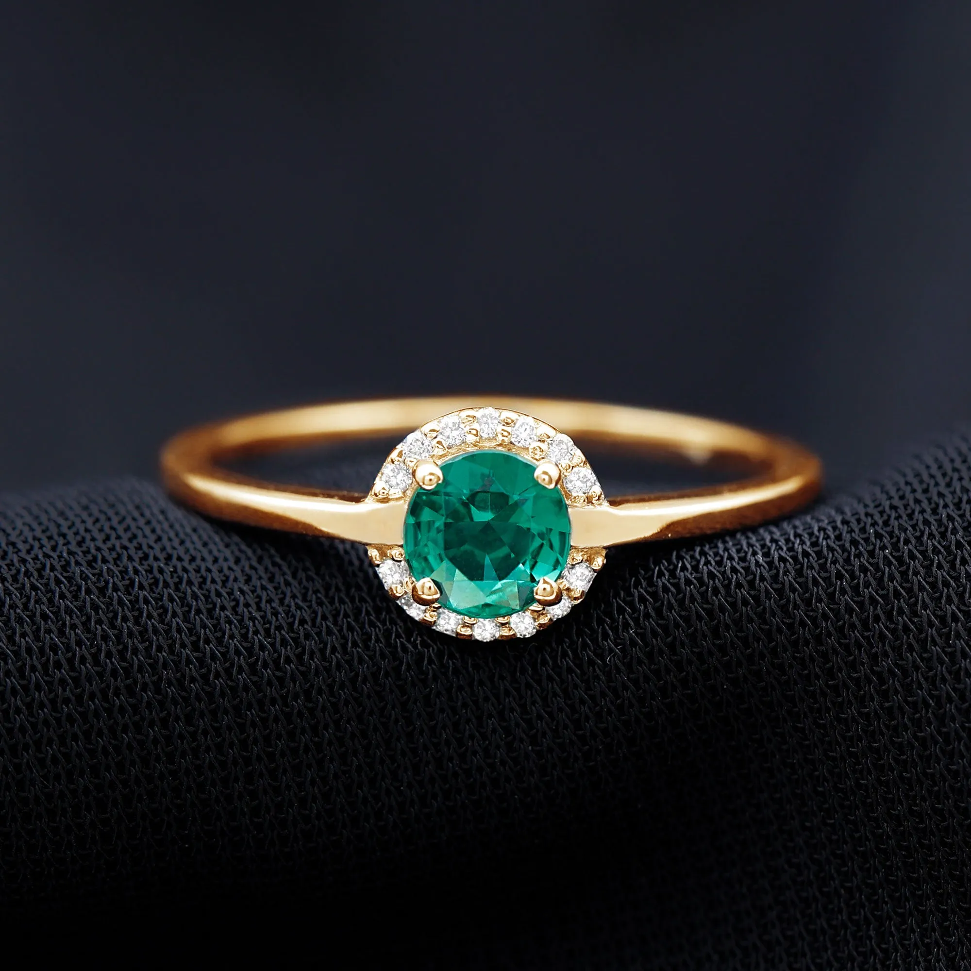 Round Lab Grown Emerald Halo Engagement Ring with Diamond