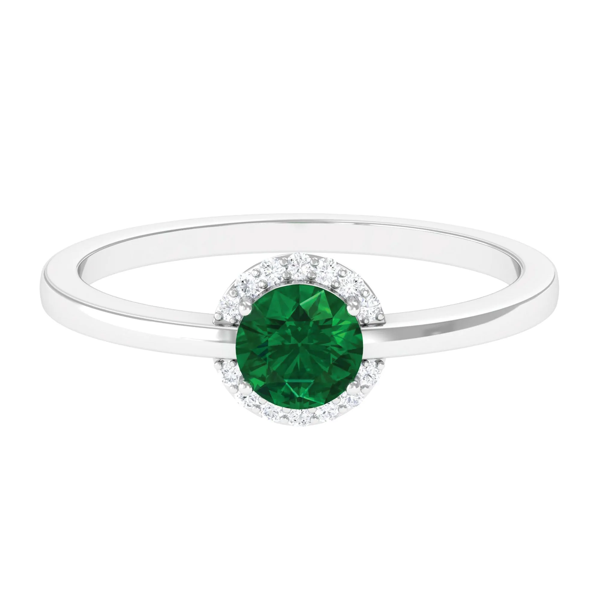 Round Lab Grown Emerald Halo Engagement Ring with Diamond