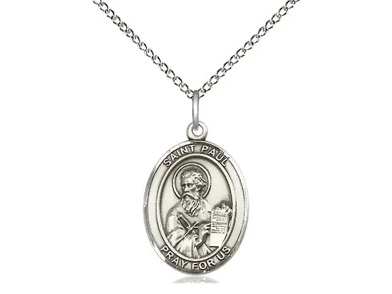 Saint Paul Silver Pendant With 18 Inch Curb Chain Religious