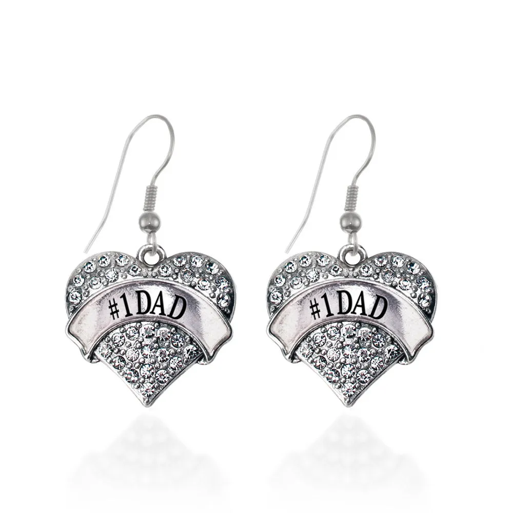 Silver #1 DAD Pave Heart Charm Dangle Earrings