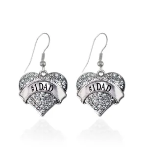 Silver #1 DAD Pave Heart Charm Dangle Earrings