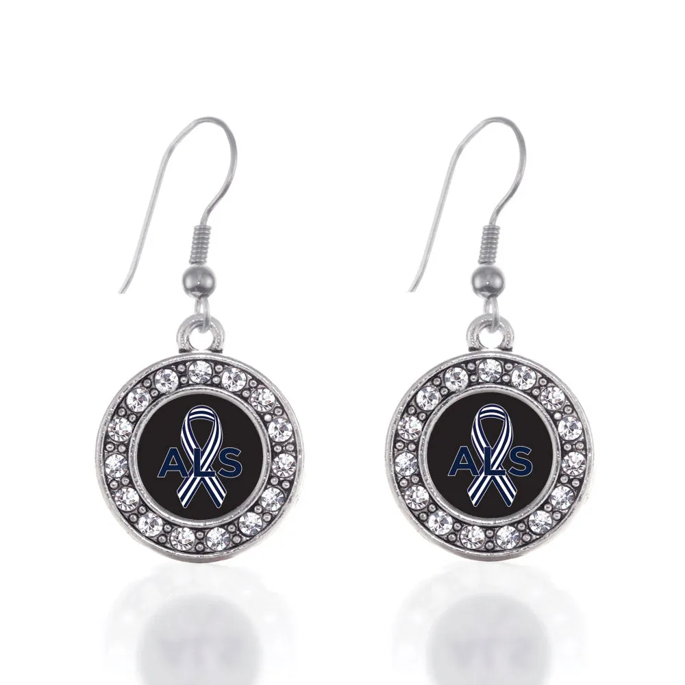 Silver ALS Awareness Circle Charm Dangle Earrings