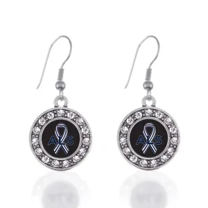 Silver ALS Awareness Circle Charm Dangle Earrings