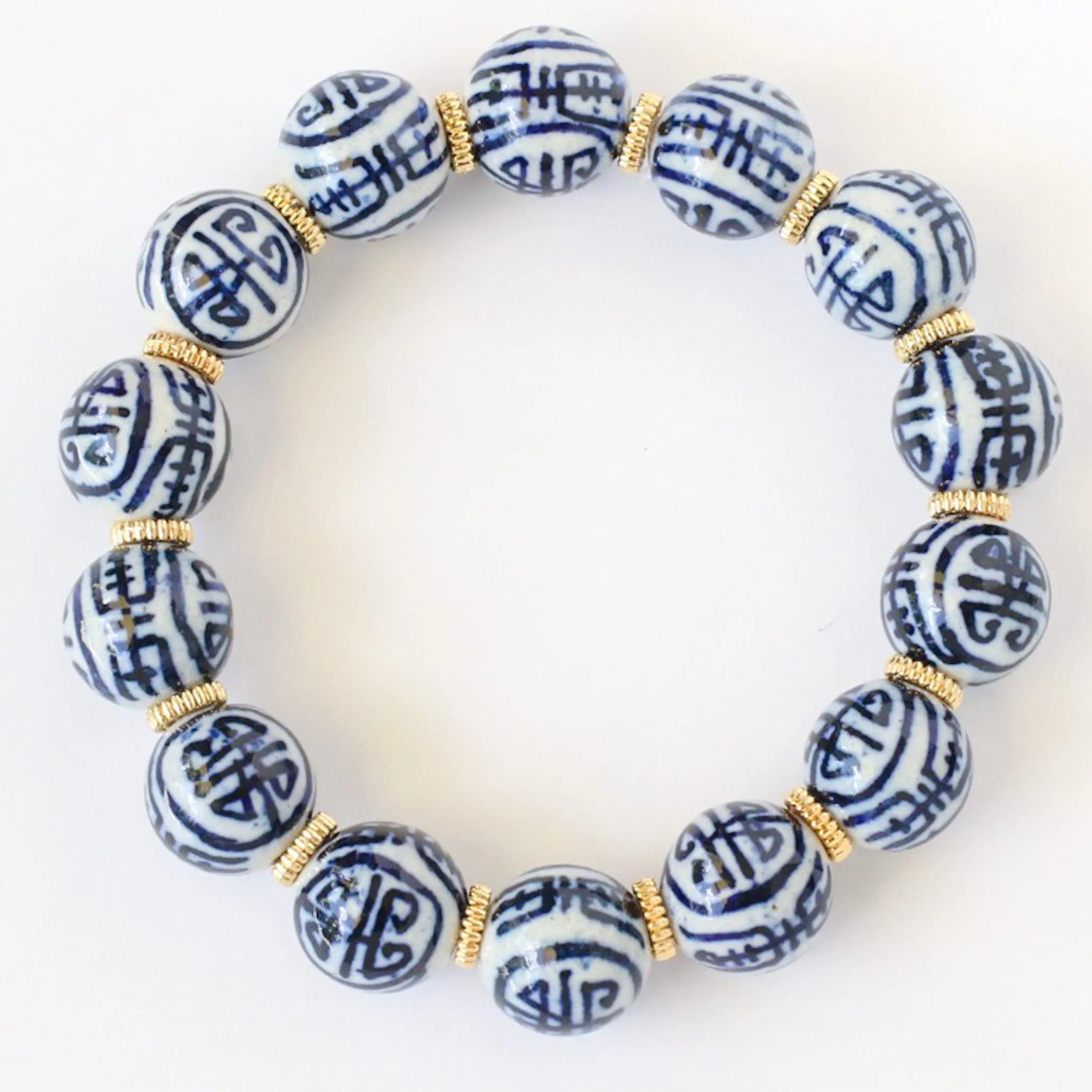 Silver & White Chinoiserie Porcelain Beaded Bracelet, Grandmillenial Style