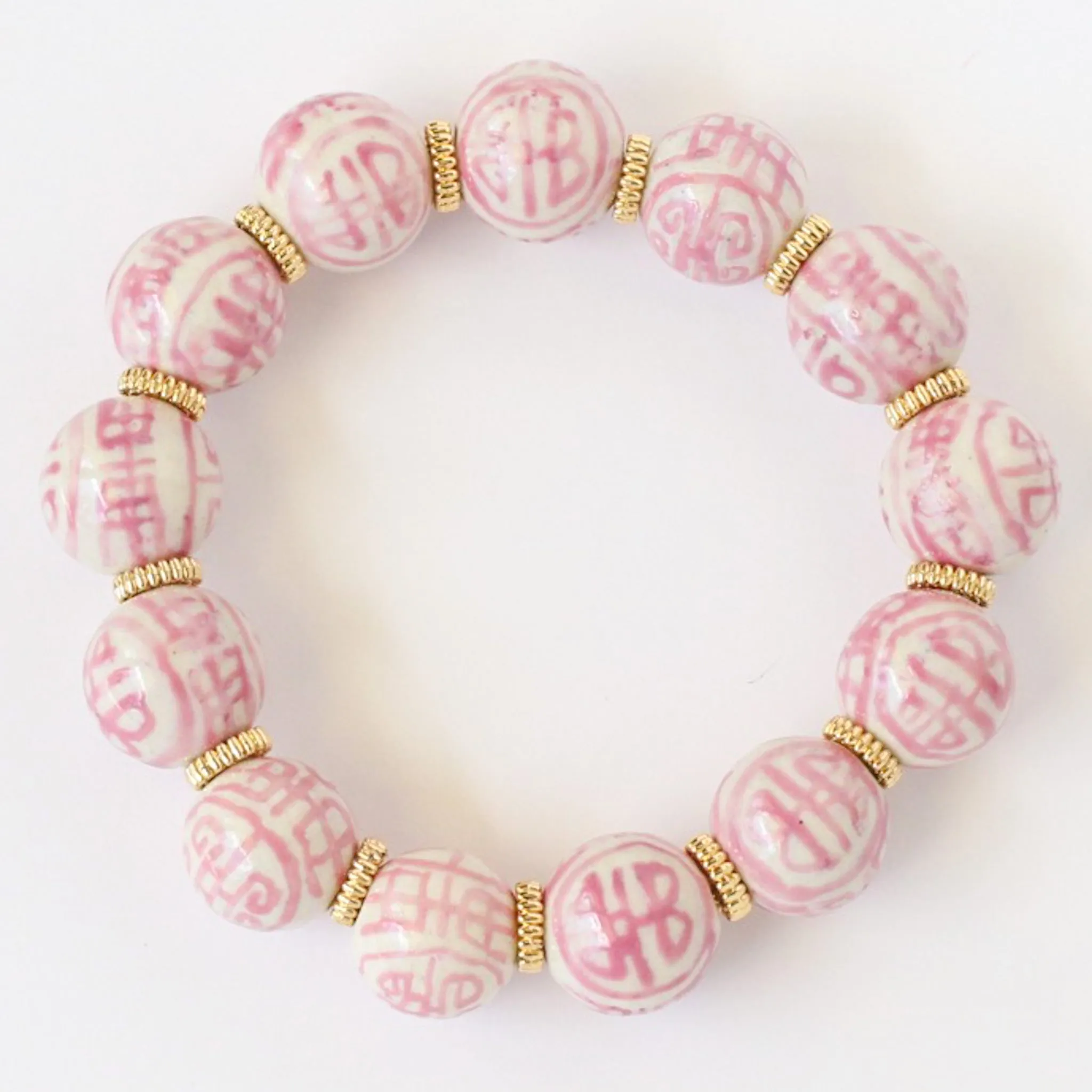 Silver & White Chinoiserie Porcelain Beaded Bracelet, Grandmillenial Style