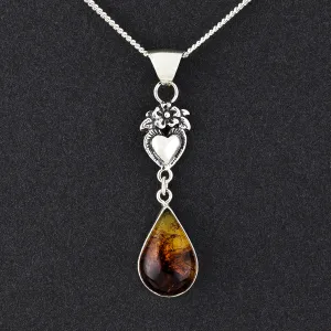 Silver and Amber Milagros Pendant Necklace