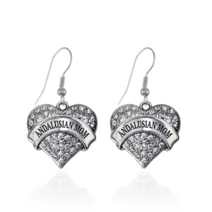 Silver Andalusian Mom Pave Heart Charm Dangle Earrings