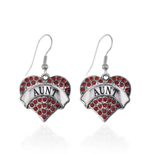 Silver Aunt Red Red Pave Heart Charm Dangle Earrings