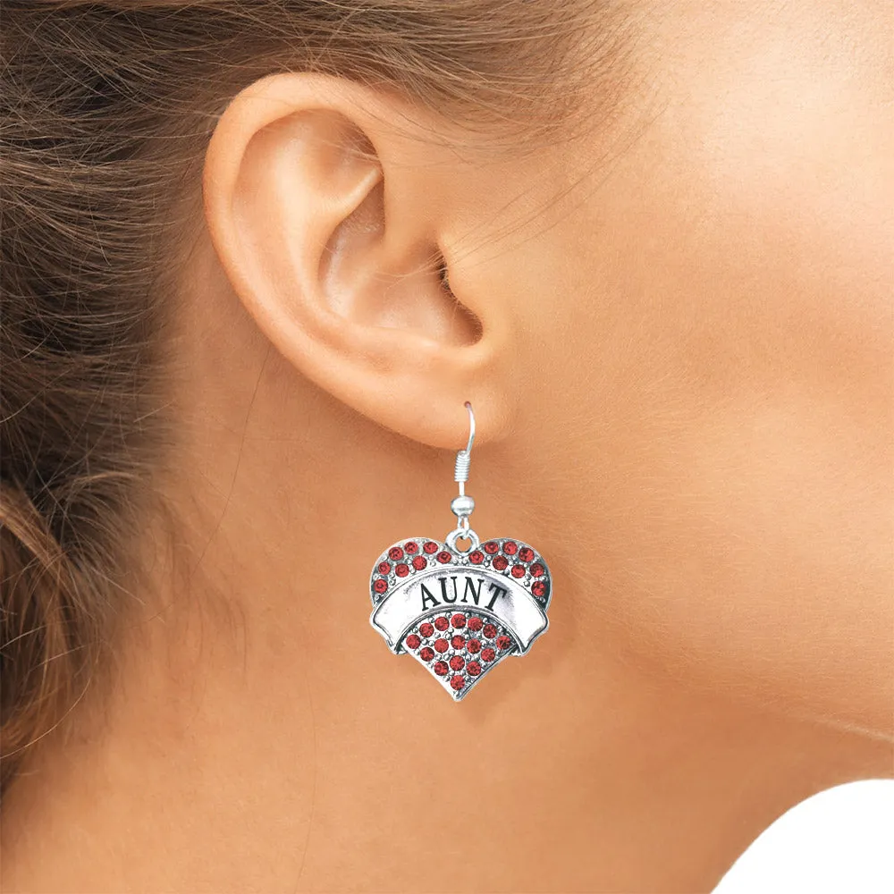 Silver Aunt Red Red Pave Heart Charm Dangle Earrings