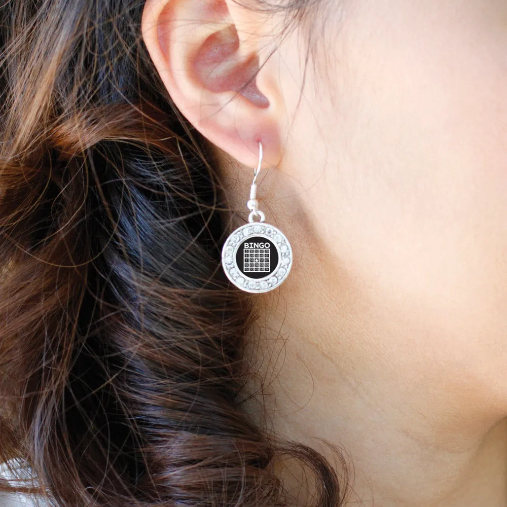 Silver Bingo Circle Charm Dangle Earrings