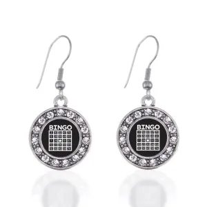 Silver Bingo Circle Charm Dangle Earrings