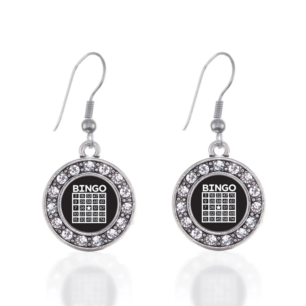 Silver Bingo Circle Charm Dangle Earrings