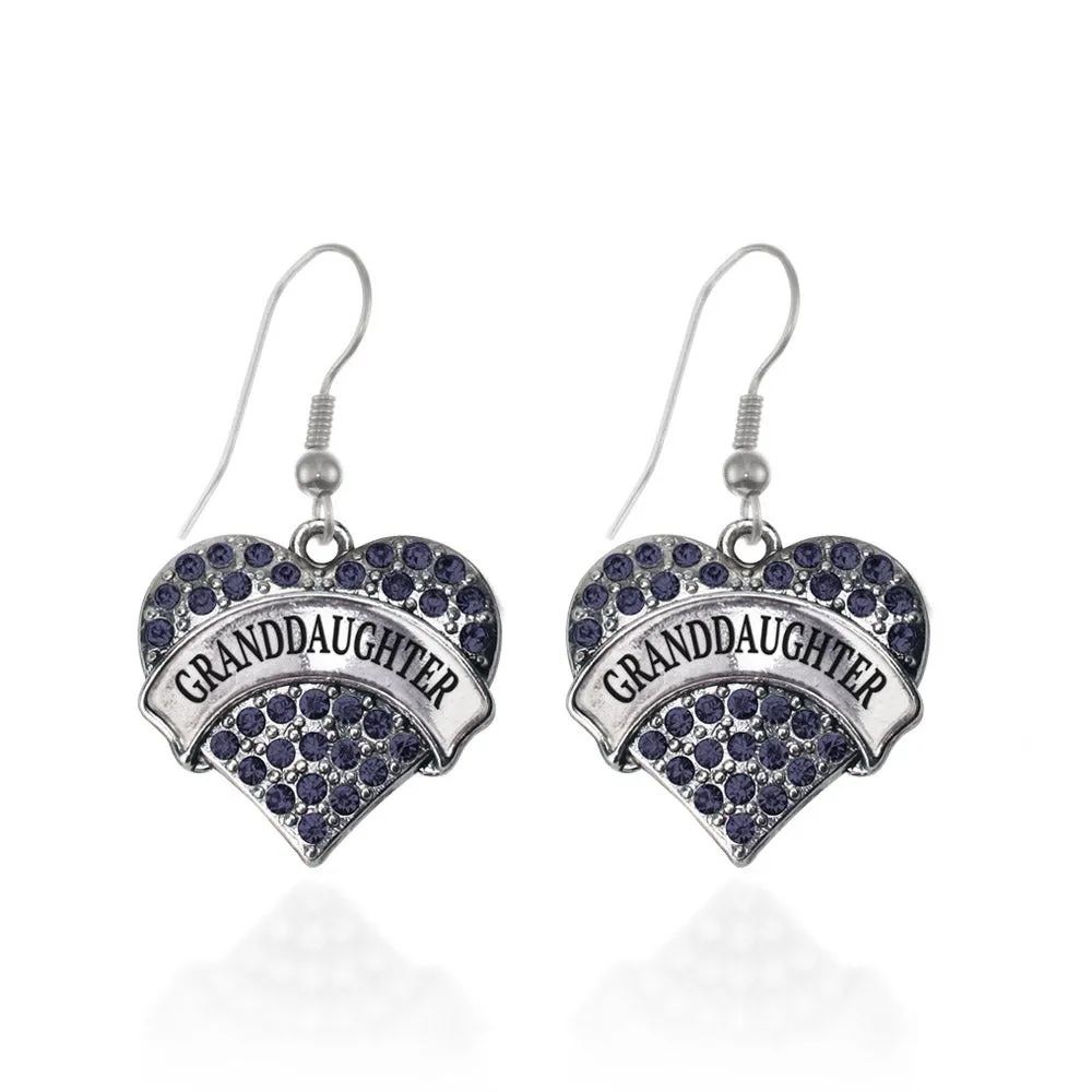 Silver Granddaughter Navy Blue Blue Pave Heart Charm Dangle Earrings