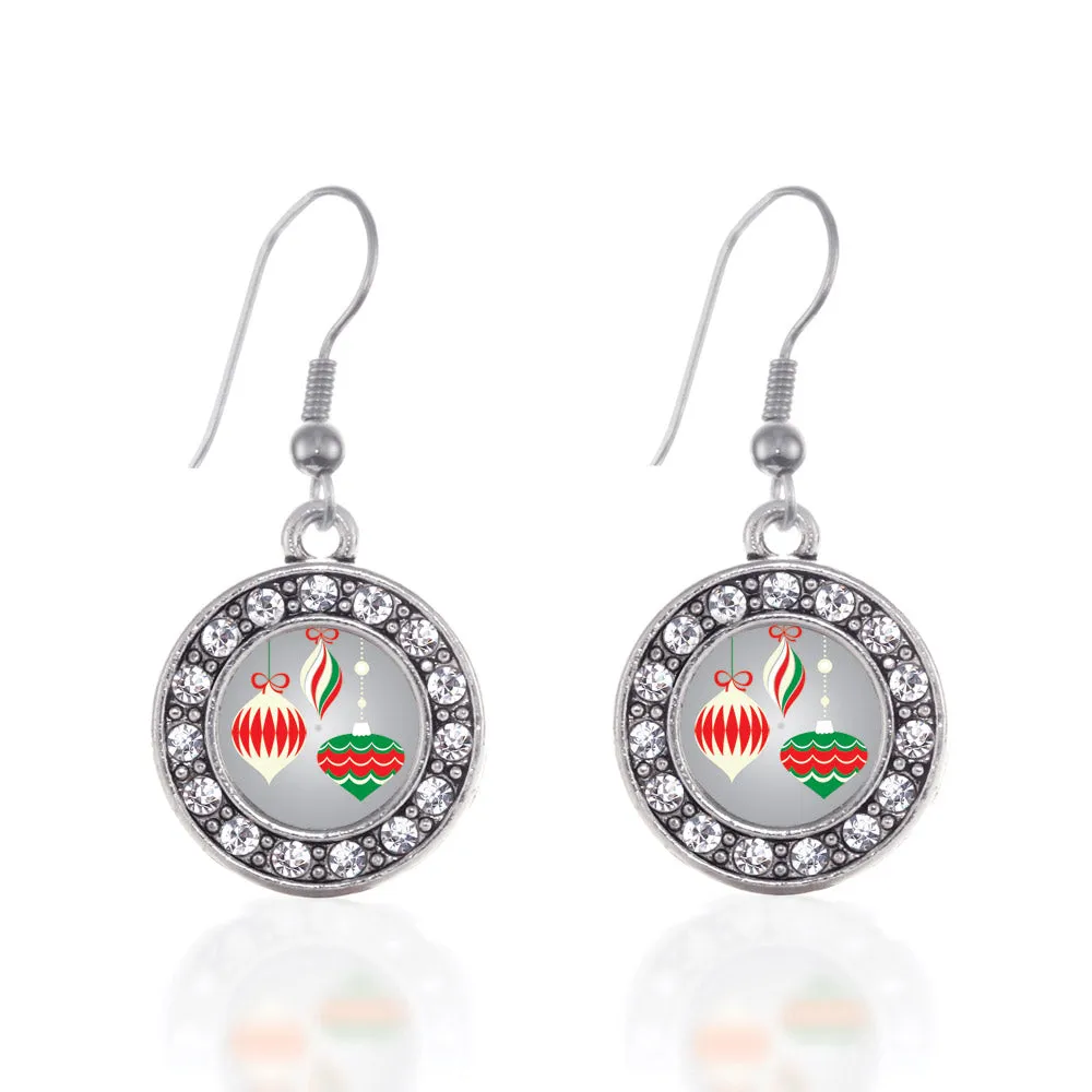 Silver Holiday Ornaments Circle Charm Dangle Earrings