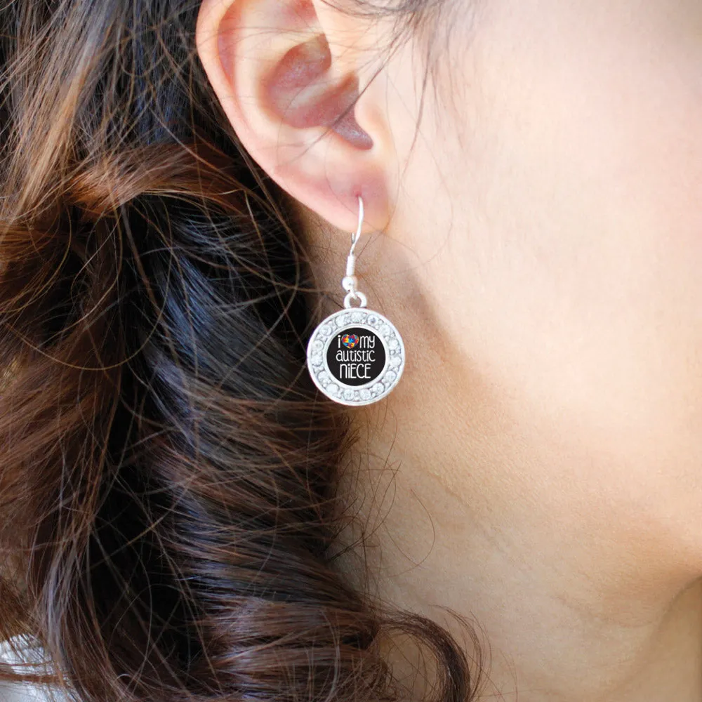 Silver I Love My Autistic Niece Circle Charm Dangle Earrings