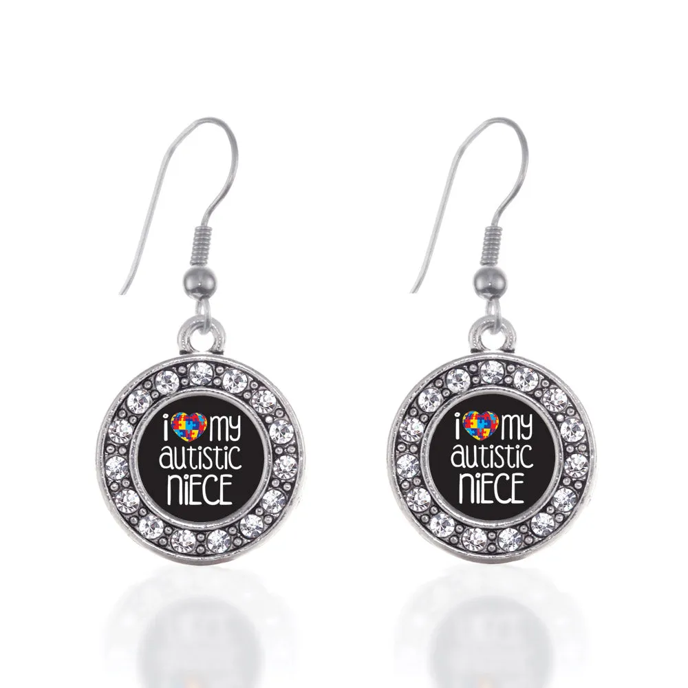 Silver I Love My Autistic Niece Circle Charm Dangle Earrings