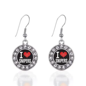 Silver I Love Snipers Circle Charm Dangle Earrings