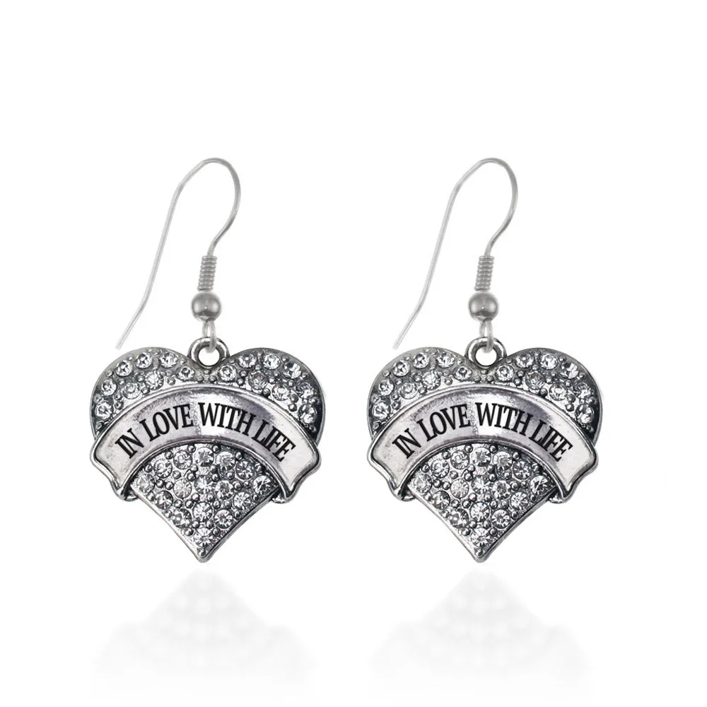 Silver In Love With Life Pave Heart Charm Dangle Earrings