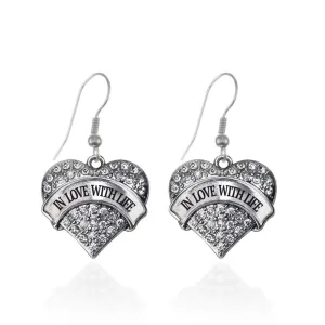 Silver In Love With Life Pave Heart Charm Dangle Earrings