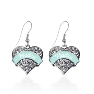 Silver Mint Madre Pave Heart Charm Dangle Earrings