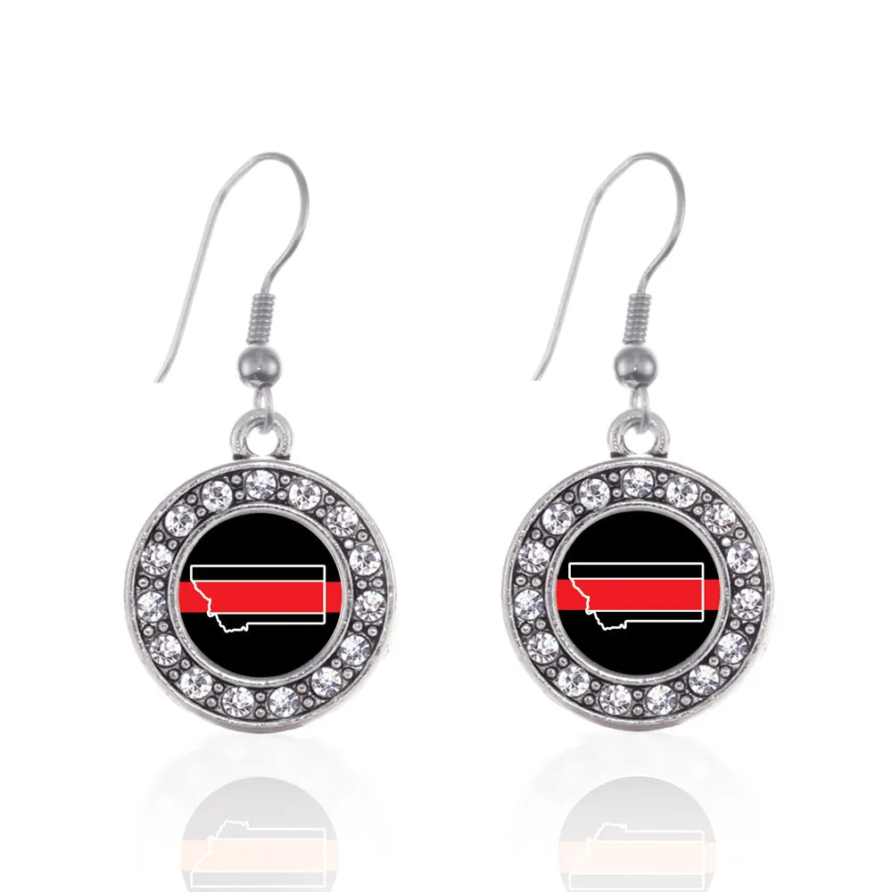 Silver Montana Thin Red Line Circle Charm Dangle Earrings