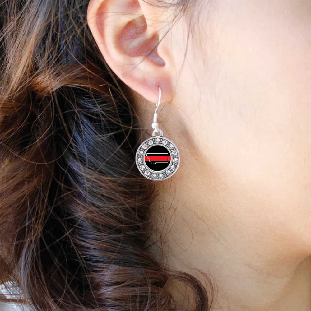 Silver Montana Thin Red Line Circle Charm Dangle Earrings