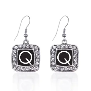 Silver My Initials - Letter Q Square Charm Dangle Earrings