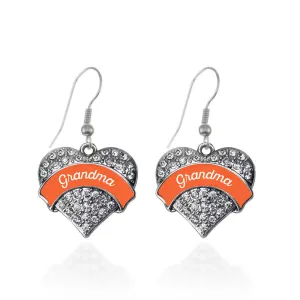 Silver Orange Grandma Pave Heart Charm Dangle Earrings