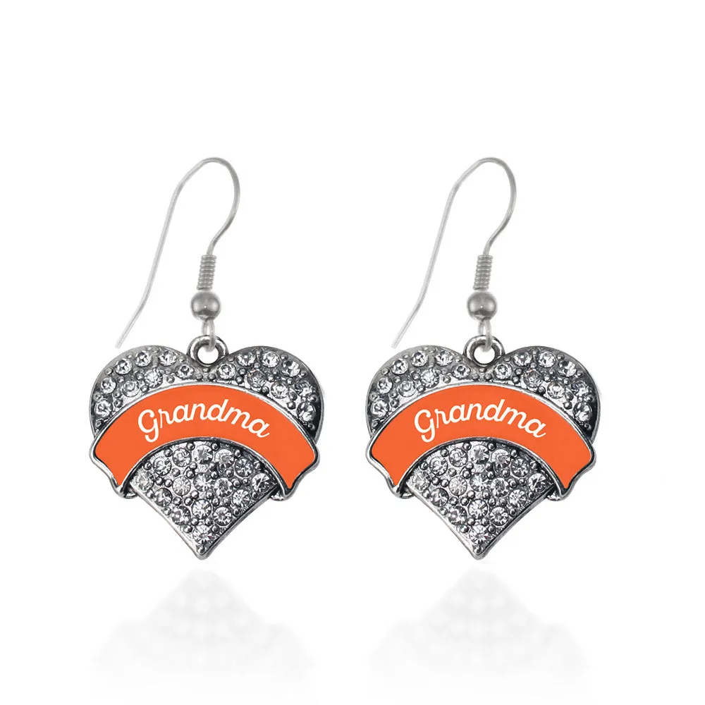 Silver Orange Grandma Pave Heart Charm Dangle Earrings