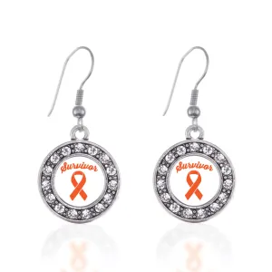 Silver Orange Ribbon Survivor Circle Charm Dangle Earrings