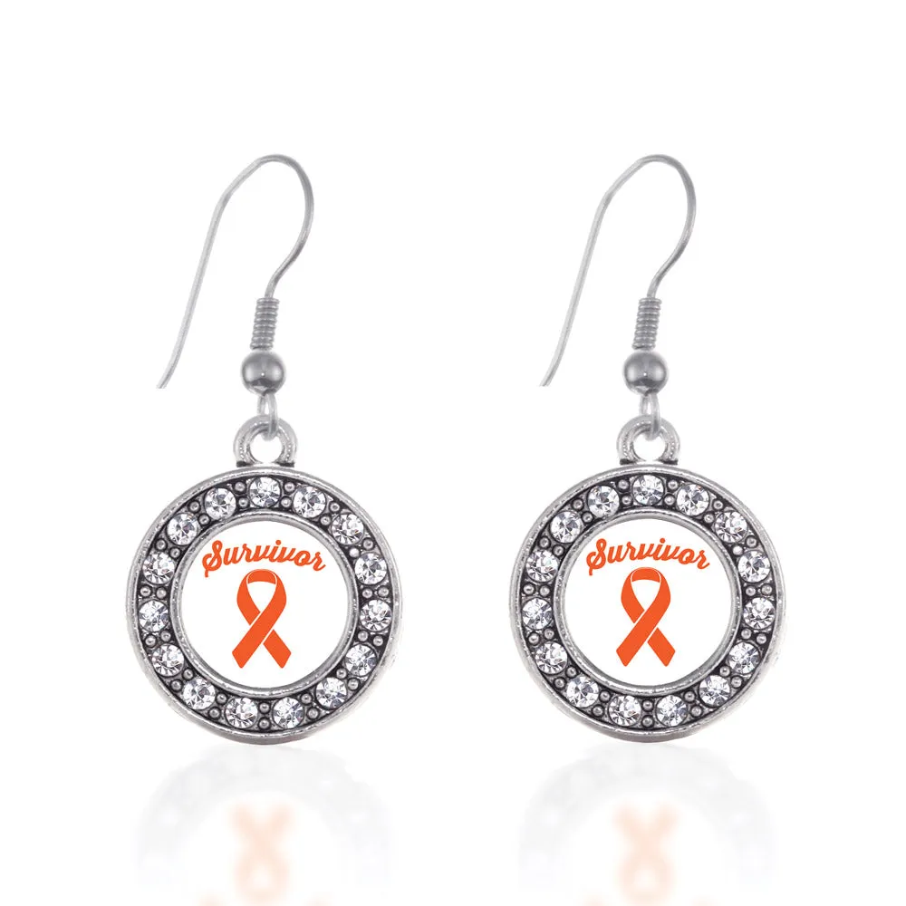 Silver Orange Ribbon Survivor Circle Charm Dangle Earrings