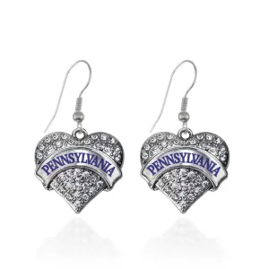 Silver Pennsylvania Pave Heart Charm Dangle Earrings