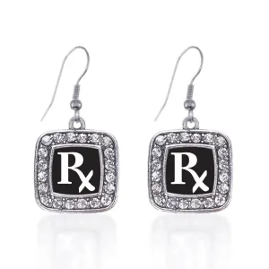 Silver Pharmacy Tech Square Charm Dangle Earrings