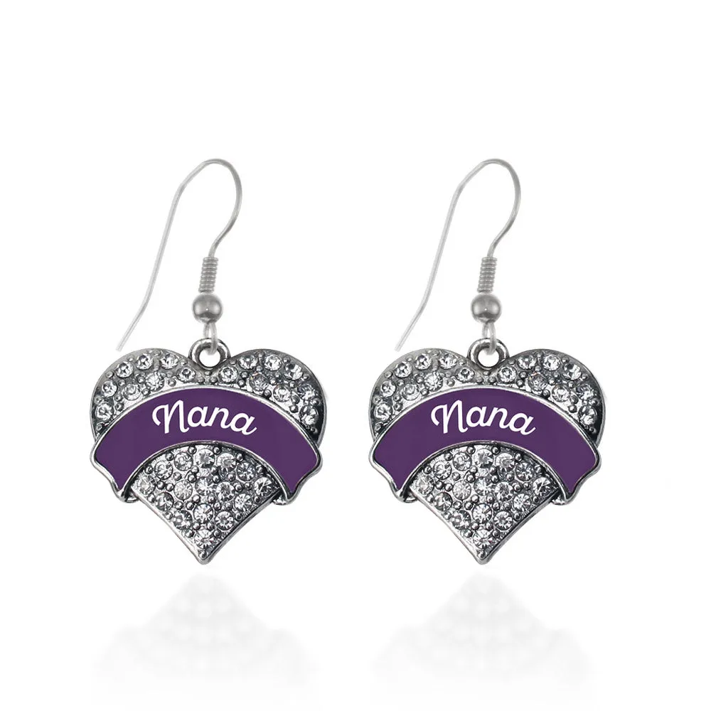 Silver Plum Nana Pave Heart Charm Dangle Earrings