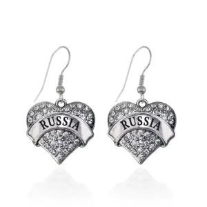 Silver Russia Pave Heart Charm Dangle Earrings