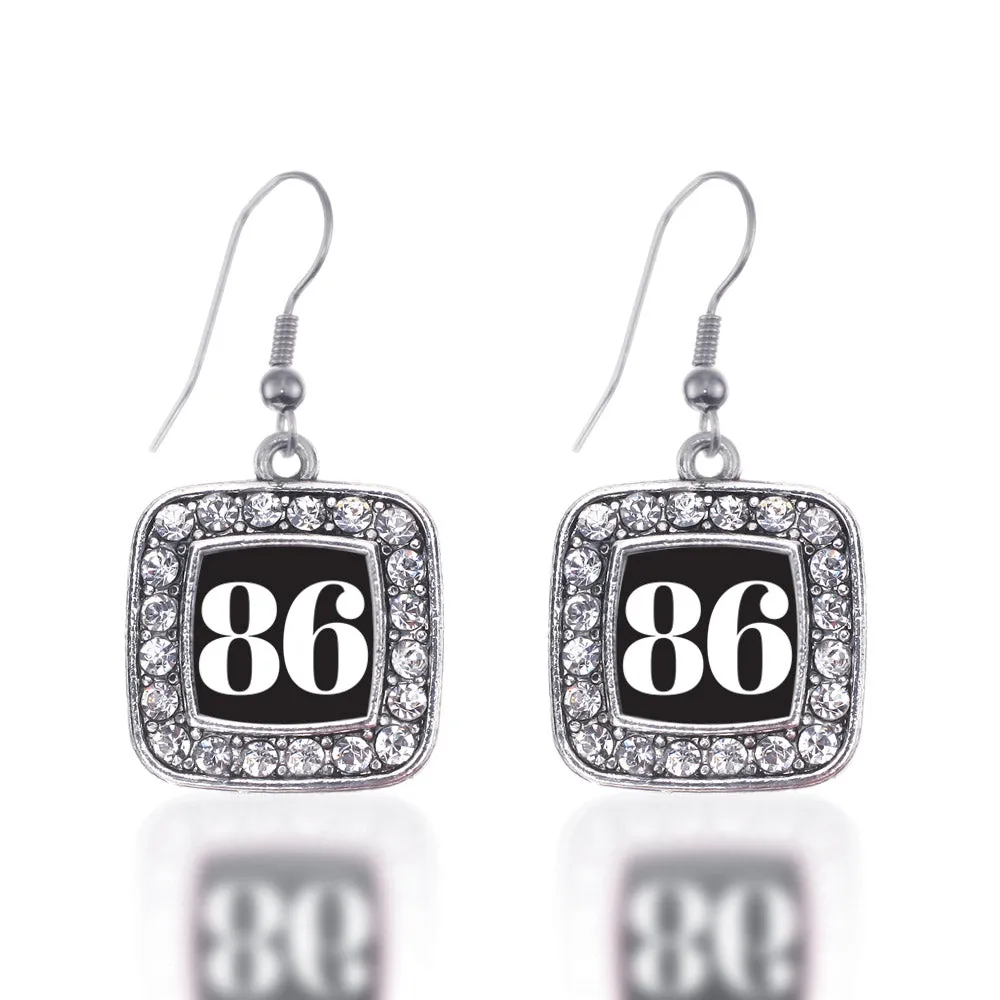 Silver Sport Number 86 Square Charm Dangle Earrings